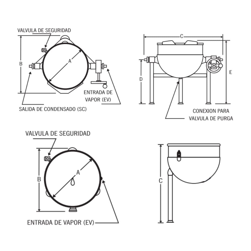 MARMITA MADIPSA M140VF | Marmita Fija a Vapor | Capacidad 140 Litros | Cocina Industrial